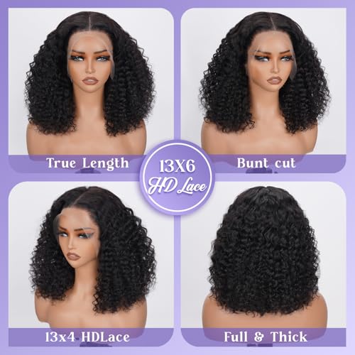 Bob Wig Human Hair 13x6 Lace Frontal Deep Curly Wave, 200 Density Short Wigs for Black Women, Pre Plucked with Baby Hair Natural Hairline Easy to Style (20 Inch)