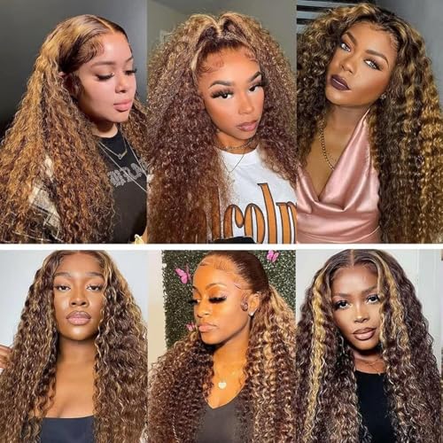 30 Inch 13X1 Lace Frontal Wig Highlight P4/30 Jerry Curly Lace Front Wigs Human Hair 200% Density 200% Density T Lace Frontal Wig 13X6 Lace Front Wigs Human Hair Pre Plucked For Black Women