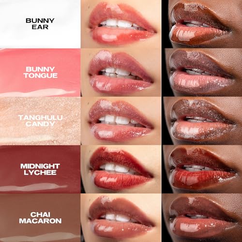 Sacheu Lip Elixir Nourishing and Hydrating Lipgloss ? Moisturizing Plumping Lip Gloss Enriched with Collagen, Non-Sticky Lip Color Smooth High-Shine Finish, Vegan & Cruelty-Free, Bunny Tongue (Pink)