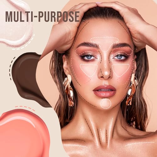 Color Nymph Liquid Makeup Wand Combo, Hydrating Brown Contour Stick Glow Liquid Highlighter Pigmented Blush For Cheeks Fine Texture Natural Blend Long Lasting (Brown Contour+Blush+Highlighter)