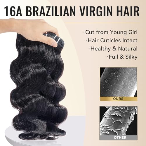 WEQUEEN Body Wave Bundles Human Hair Bundles 16A Brazilian Virgin Hair 20 22 24 In Thick Weave Natural Black