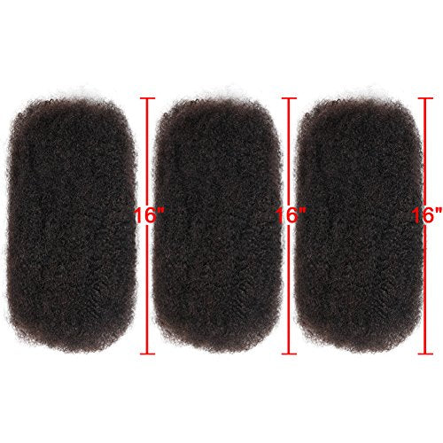 Style Icon 3 Bundles Afro Kinkys Bulk Human Hair (16"/16"/16", Natural Black) - Twist Braids - Curly Hair Extensions- Dreadlocks - Loc Braiding Hair