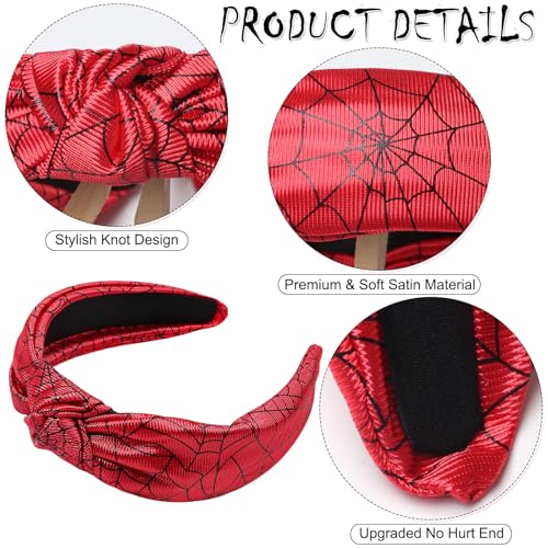 Halloween Headband for Women Girls, Black Spider Web Hair Band Wide Top Knot Red Hair Accessories Non Slip Headband Funny Halloween Party Costume Cosplay Supplies Decoration