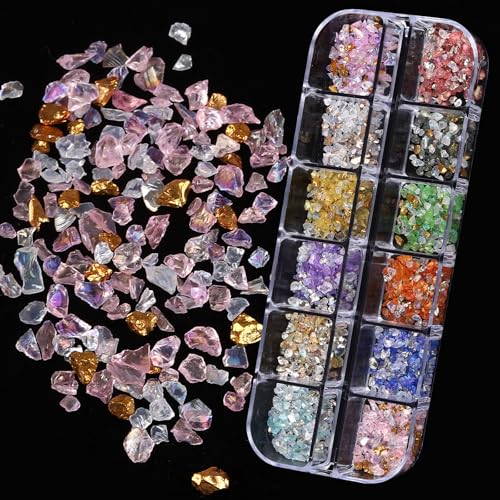 Nail Charms, Multi Shape Nail Rhinestones Kit 3D Multi Shape Nail Gems Colorful Butterfly Flowers Nail Crystals Flat Back Nail Pearls for Nail Art Supplies DIY Accessories 6 Boxes