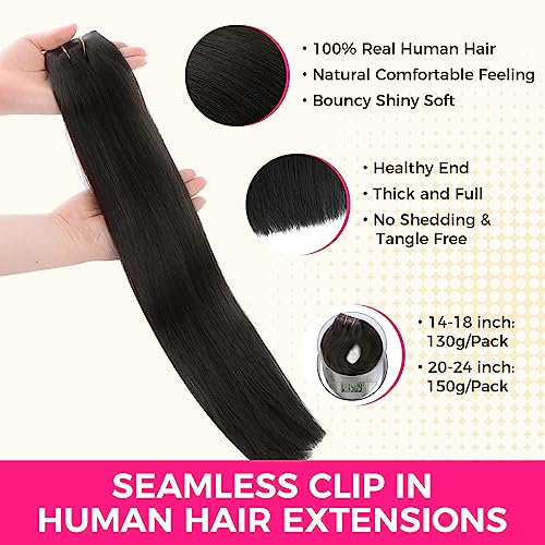 Lashey Seamless Clip in Hair Extensions, 9pcs 150g Straight Remy Human Hair Extensions Clip in 24 Inch #1B Natural Black Real Hair Extensions with 100% Real Human Hair