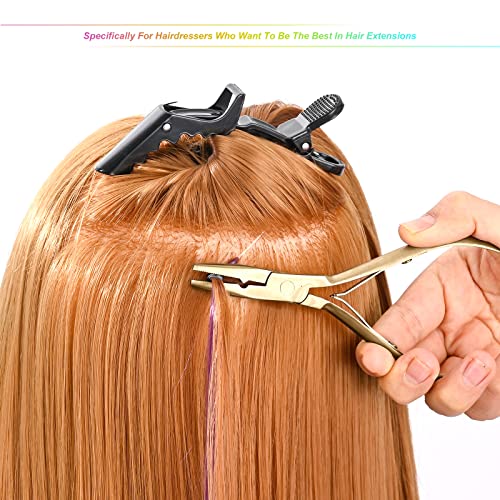 EHDIS Hair Extension Beading Tool Kit Stainless Steel Hair Extensions Micro link Bead Closer and Remover Pliers set, Beads Hair Pulling Hook & Micro Ring Loop Tool Set (Gold)