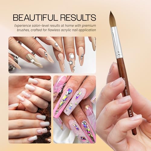 PANA Pure Kolinsky Hair Acrylic Nail Brush - Oval Crimped Shape Silver Ferrule with Mahogany Wood Handle (Size 14)