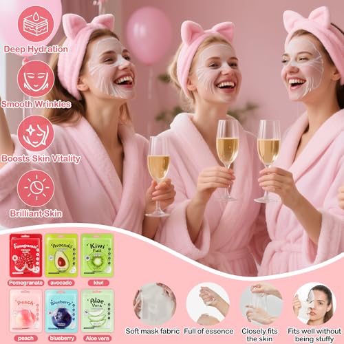 Ponhey 132 PCS Spa Party Supplies for Girls, Spa Party Favors Include Face Masks Skincare, Hand Cream, Lip Balm, Under Eye Patches, Lip Mask and Foot Bath Bombs, Spa Birthday Sleepover Party Supplies