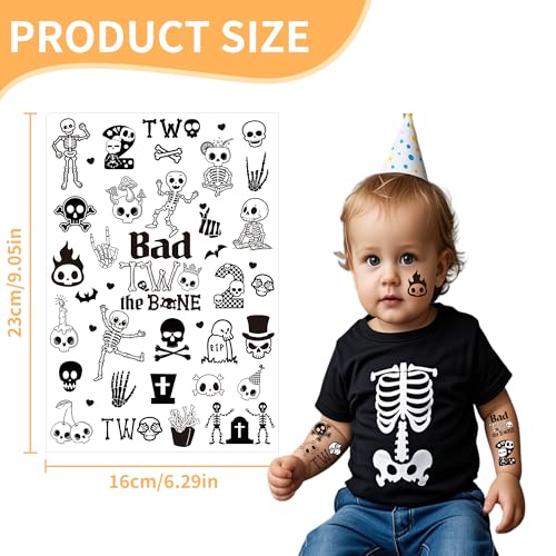 Bad Two Birthday Temporary Tattoos for Kids - 256 Pcs Funny Fake Tattoo for 2nd Birthday Party Decorations, Fun Favors Supplies Stickers for Boys Girls(8 Sheets)