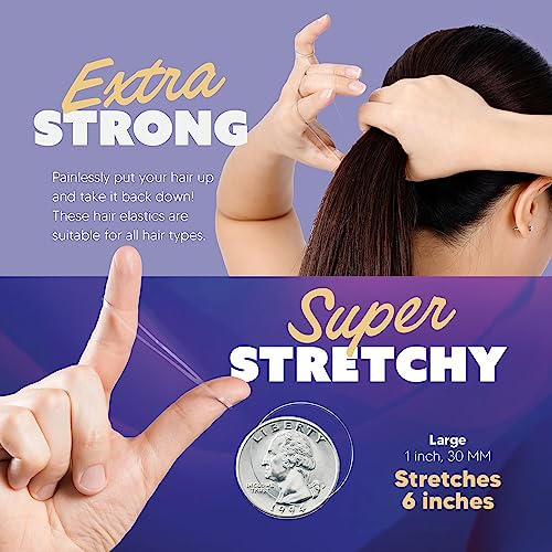 Hair Elastics - Ouchless No Damage Elastic Hair Bands (Clear - Large)
