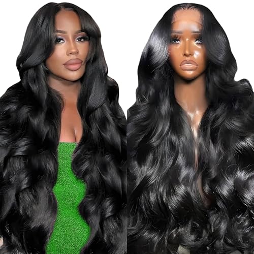 Body Wave 13x4 HD Lace Front Human Hair Wigs for Women 150% Density Glueless Natural Black 28 Inch