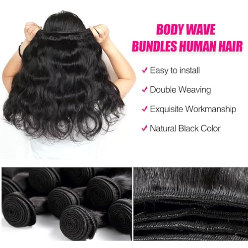 Body Wave Bundles Human Hair 16 18 20 22Inch 100% Human Hair Quick Weave Bundles for Women Natural Black