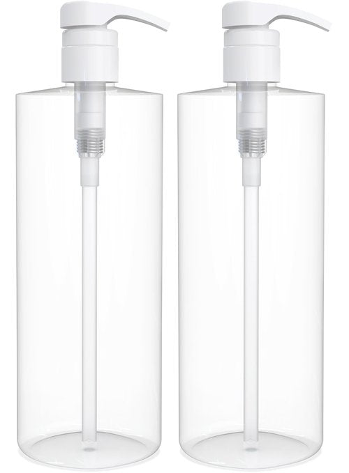 BRIGHTFROM Empty Shampoo Pump Bottles, 32 OZ / 1 Liter, BPA-Free Cylinder Containers, Household & Commercial Use, 2 Pack - Leak Proof