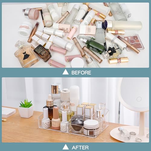 Yesesion Plastic Makeup Storage Organizer, Clear Cosmetics Display Case for Bathroom Counter, Dresser, Small Vanity Holder for Beauty Supplies, Makeup Brushes, Perfume, Lipsticks (8 Compartment)