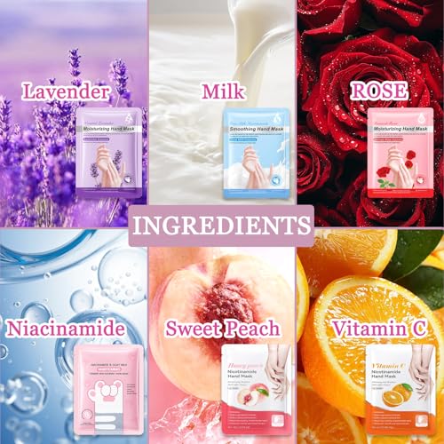Hydrating Hand Masks, 6PCS Hand Mask Moisturizing Gloves for Men Women, Smooth Long Lasting Soft Exfoliating Hand Peeling Spa Mask Moisturizer Beauty Gift Set for Dry Cracked Rough Dull Hands£¨A)