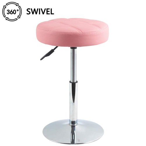 FURWOO Adjustable Pink Short Round Shop Stool, Padded Spa Stool, Ideal for Salon, Manicure, Small
