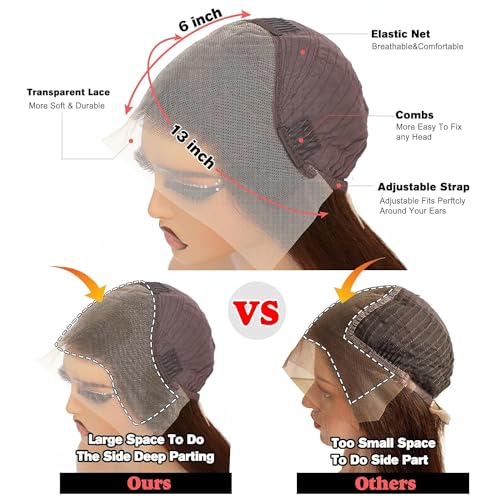 Wonder Girl Chocolate Brown Lace Front Wig Human Hair Pre Plucked, 13x6 Straight Frontal Wigs Human Hair Hd Lace, Glueless Lace Front Wigs Human Hair Colored With Baby Hair 26 Inch