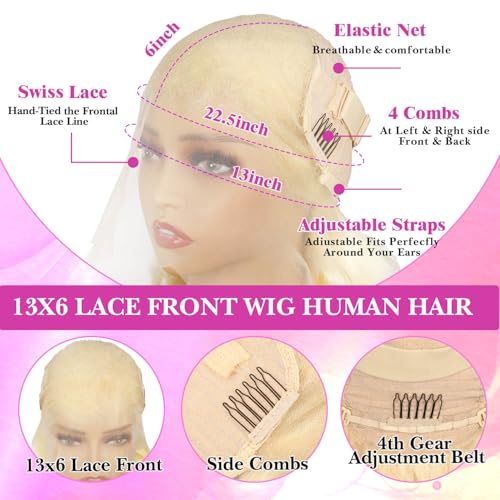 32 Inch 613 13x6 Lace Front Wig Human Hair Blonde Wig Human Hair 200 Density 613 HD Lace Frontal Wig 13x6 Body Wave Blonde Lace Front Wigs for Women Pre Plucked with Baby Hair