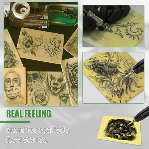 Professional Tattoo Practice Skin (3mm Thick Medical Silicone) - 5PCS 12"x8" Double-Sided Fake Skin, Realistic Texture & Reusable Tattoo Skin for Practice, with Luxury Gift Box for Artists