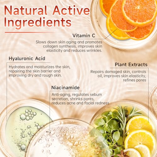 Vitamin C Face Serum, Hyaluronic Acid + Niacinamide + Ascorbic Acid, Anti Aging Facial Serum Ampoules for Wrinkles, Firmness & Moisturizing, Organic Vitamin C for Face with Three Boxes of 21 Ampoules