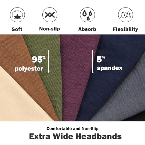 IVARYSS Extra Wide Headbands for Women Non-Slip, 7'' Large Twist Knotted Stretchy Wraps Head Bands Hair Accessories, 4 Pack, Neutral Color