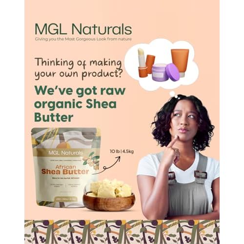 MGL Naturals Raw African Shea Butter Ivory 10 lb, 100% Pure and Unrefined. Nourish and moisturize skin and hair. Use alone or DIY recipes. From Ghana, West Africa. (10 lb)