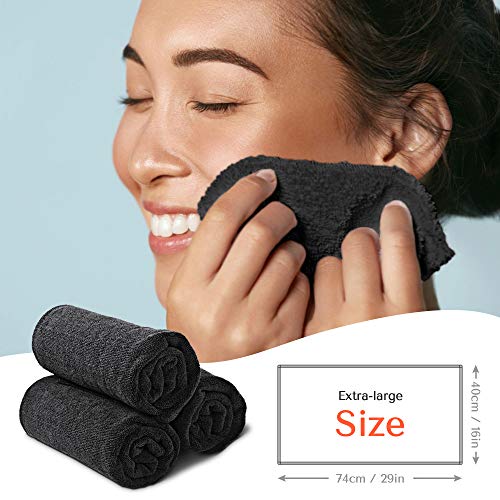 TASALON Microfiber Hair Towel for Salon - 10 Pack - 29 x 16 Inches, Quick Dry and Ultra-Soft Facial Towels with Soft Absorbant - Black