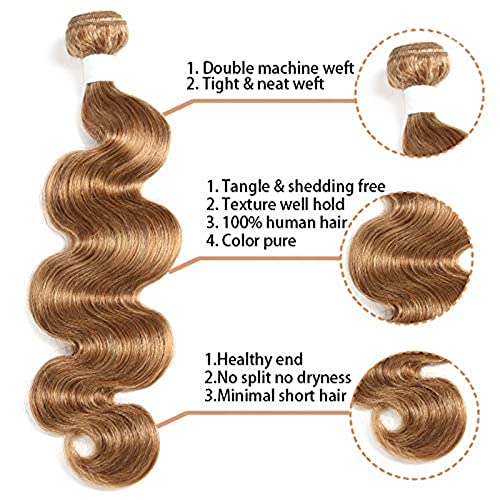 X-TRESS #27 Body Wave Bundles Human Hair 18 Inch - 10A Honey Blonde Brazilian Extensions for Quick Weave Braiding