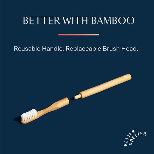 Better & Better Natural Bamboo Toothbrush | Soft Bristles | 100% Plant-Based | Reusable Handle and Replaceable Brush Head | Eco-Friendly, Zero Plastic | Adult Size (Toothbrush, Blue, White & Orange)