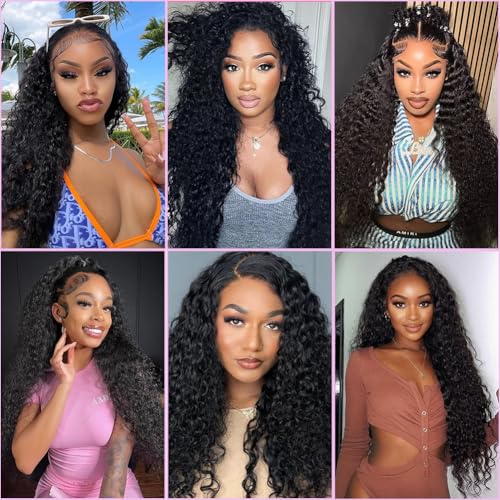 Water Wave 3 Bundles Human Hair (20 22 24 Inch) 100% Unprocessed Brazilian Virgin Human Hair Bundle Double Weft Water Curly Wave Bundle For Black Women Wet and Wavy 3 Bundles Natural Black