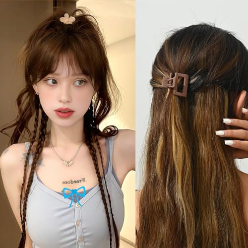 18Pcs Medium Hair Clips for Women Girls - Matte Love, Triangle, Ribbon and Semicircle Styles for Thin/Thick Hair, Cute Nonslip Accessories (White, Brown, Black)