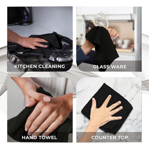 Avalon Towels Cotton Washcloths ? (Pack of 60) Size 12x12 Inches, 100% Ring Spun Cotton, Soft & Absorbent Face Towels, Gym Towels, Hotel and Spa Quality, Reusable Fingertip Towels (Black)