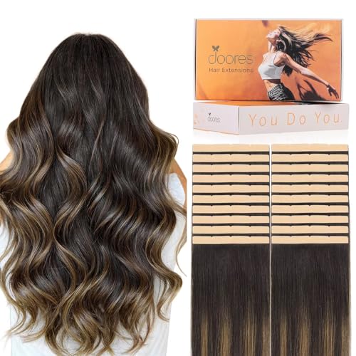 DOORES Tape in Hair Extensions, Balayage Dark Brown to Chestnut Brown 18 Inch 100g 20pcs, Wide Tape in Extensions Human Hair Real Remy Invisible Tape-ins Silky Straight Skin Weft Folding Wear