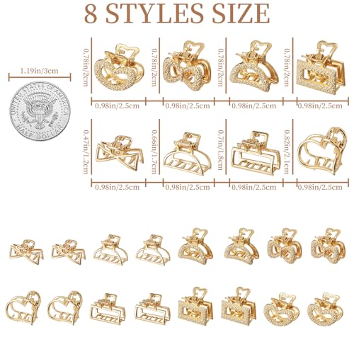 Small Hair Clips for Women 16PCS 0.98" Gold Metal Mini Claw Clips for Women Non Slip Bangs Pins for Thin/Thick Hair(16PCS-Style 9)