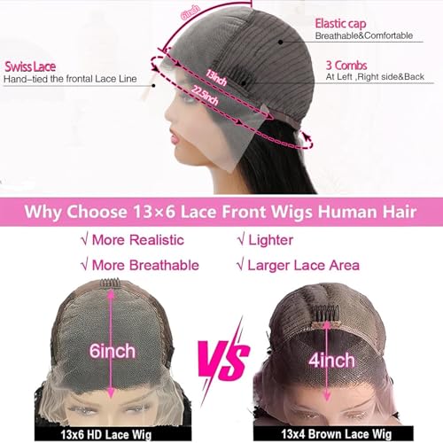 Deep Wave Lace Front Wigs Human Hair 200 Density 13x6 HD Transparent Lace Front Wigs for Women Pre Plucked Deep Curly Lace Frontal Wig Human Hair Glueless Wigs Natural Black 30 Inch