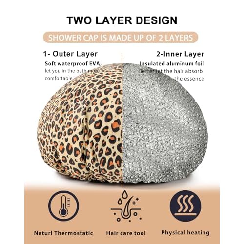 YIZIJIZI 2 Pieces Heat Cap for Deep Conditioning, Conditioning Cap Made of Aluminum Foil for Home and Salon Use, Hair Dyeing£¨Leopard print£©