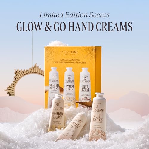 L¡¯Occitane Glow & Go Hand Cream Trio, Holiday Beauty Gift Set, Peony, Lemon & Vanilla, Hydrates & Softens Dry Skin, Travel-Sized Moisturizing Minis