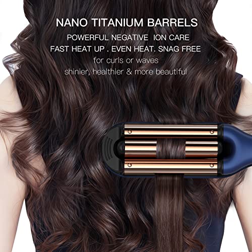 MIRACOMB Titanium Deep Waver Iron, Ion Technology, Digital Heat Settings, Auto Off, Dual Voltage (12.2 inches, Wavy Hair, Hair Waver)