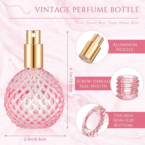 8 Pack 100ml Glass Perfume Bottles Retro Empty Perfume Bottle Refillable Decorative Fine Mist Spray Bottles for Women Atomizer Sprayer with Refill Tool for Travel (Pink)