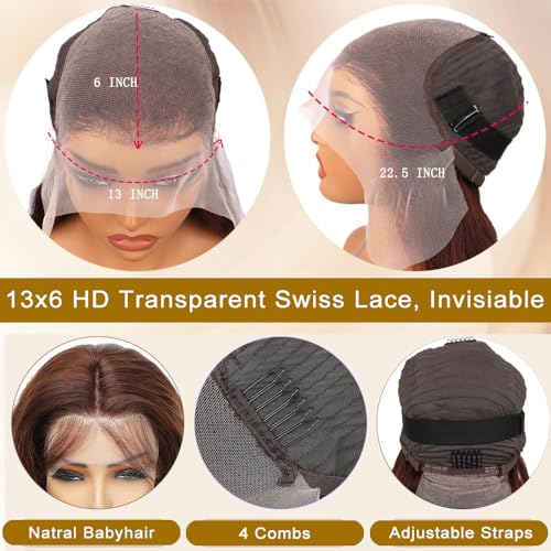 Chocolate Brown Lace Front Wig 13x6 HD Body Wave Lace Front Wigs Human Hair Pre Plucked Colored Frontal Glueless Brown Human Hair Wig for Women with Baby Hair 180% Density 30 Inch