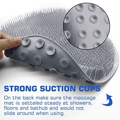 2PACK Shower Foot Scrubber Mat Back Washer Back Exfoliating Bath Wash Pad Wall Mounted Slip Suction Cups Foot Scrubber for Use in Shower Cups Foot Cleaner for Men and Women