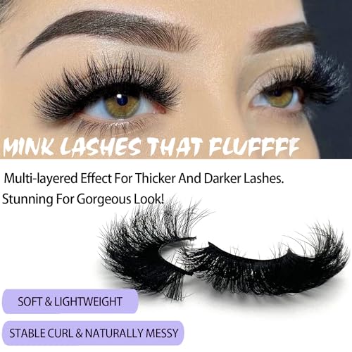 Mink Lashes Fluffy 25mm Thick Big Strip Lashes Pack Faux Mink Long False Eyelashes Volume Wispy Cat Eye D Curl Dramatic Eyelashes