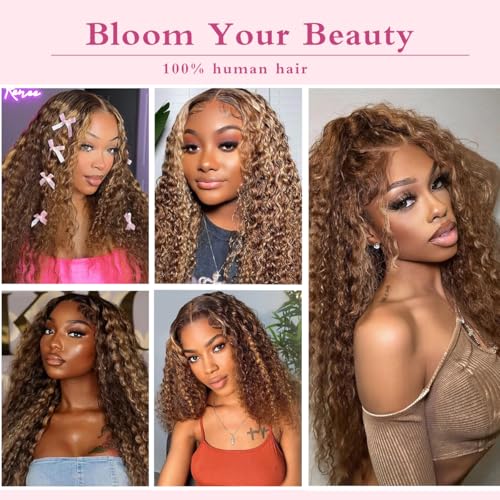 24 Inch Ombre Deep Wave Lace Front Wigs - Glueless, Pre Plucked, Wet and Wavy - 180% Density P4/27 Curly Human Hair Wig