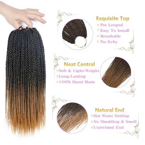 MOSINA Senegalese Twist Crochet Hair 8 Packs Ombre Crochet Braid 14 Inch Crochet Hair For Black Women Professional Synthetic Braiding Hair 30 Strands/Pack (14 Inch, 1B/27)