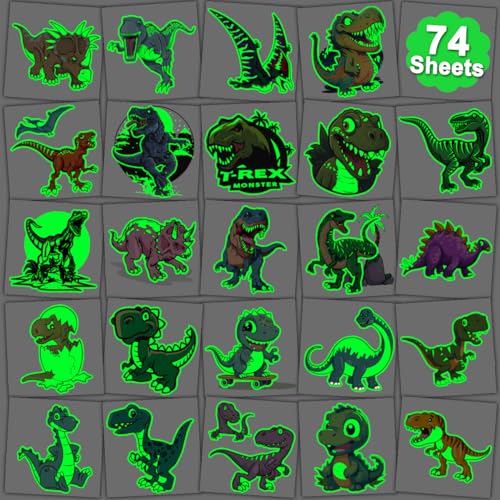 Glow in The Dark Dinosaur Temporary Tattoos for Kids - 74 Individually Sheets Luminous Dinosaur Tattoos for Boys Birthday Party Favors Goodie Bag Fillers