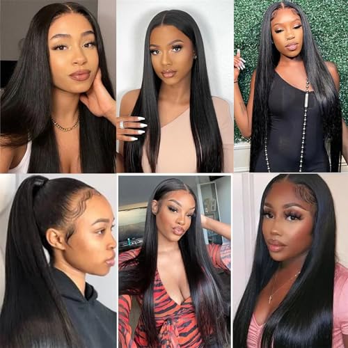 13x4 Lace Frontal Closure Straight Ear to Ear HD Lace Frontal Pre Plucked 20 Inch Brazilian Virgin Human Hair Frontals Free Part 150% Density Hair Extensions Natural Black