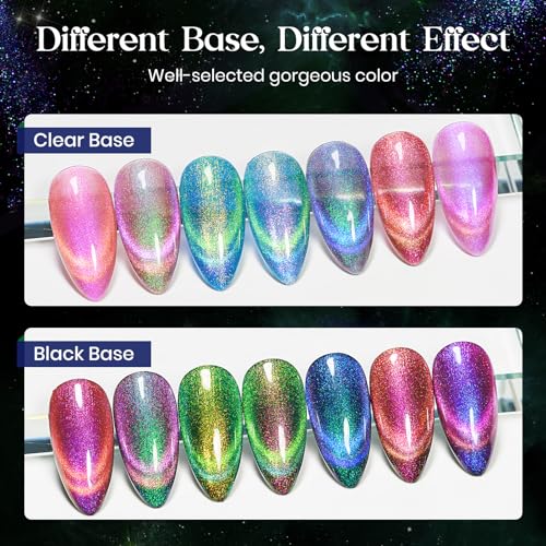 MIZHSE 9D Cat Eye Gel Nail Polish 8x10ML, Dual Color Galaxy Magnetic Nail Polish Gel, Magic Cateye Chameleon DIY Nail Art Manicure Set for Home with Magnet Stick