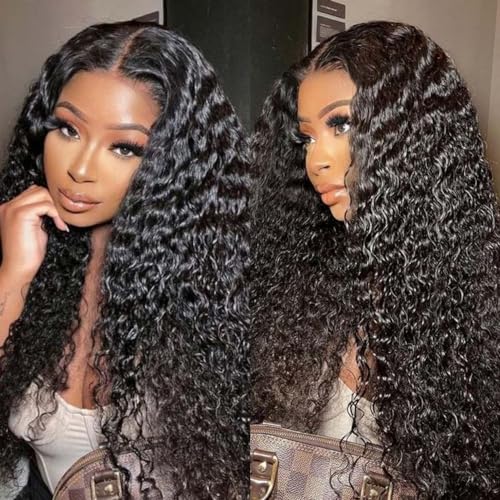 LICHANG 30 Inch Deep Wave Lace Front Wigs Human Hair 4x4 Transparent Lace Closure Wet and Wavy Wigs for Black Women Pre Plucked Human Hair Wig with 180% Density Nature Color