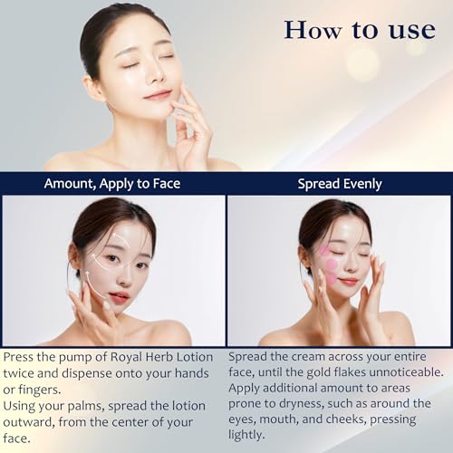 ROYAL HERB EX LOTION Face, Neck and D?collet? Moisturizer with Aloe Vera, Hyaluronic Acid, Yeast Extract and Gold, 1.18 FL OZ / 35ml
