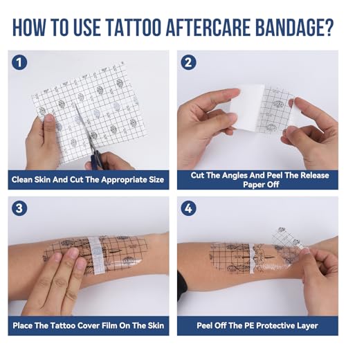 Tatoo Aftercare Second Skin Tattoo Cover Up Patch - 6 Inches x 2 Yards Tattoo Wrap, Breathable, Waterproof, Transparent, Latex-Free Film, Protective Tape for Skin Recovery